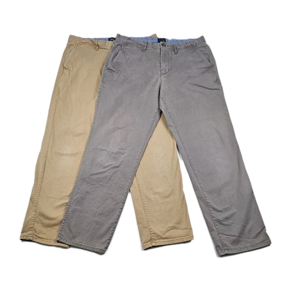 Set Of 2 GAP Khakis Mens 34X32 Straight Pants Pavement Grey & Maple Sugar Brown